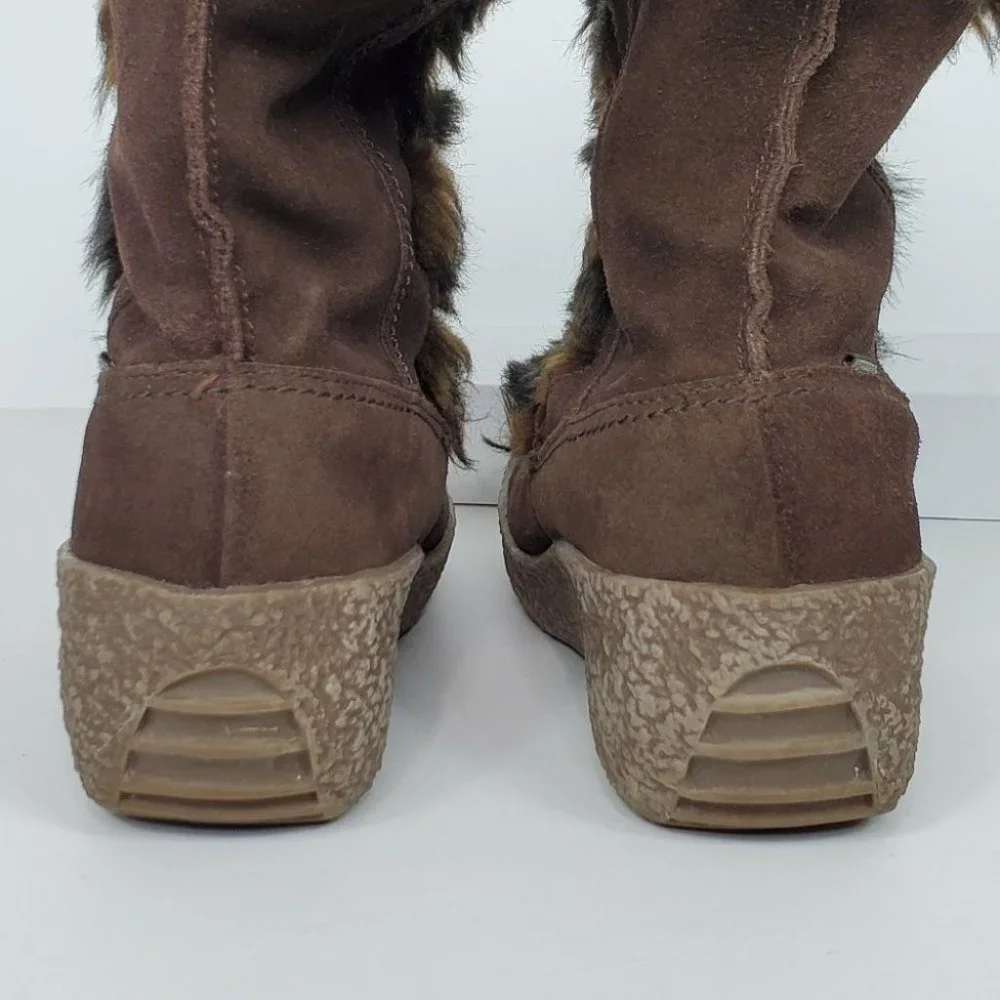 Brilliant Brown Leather Wedge Waterproof Boots Size 8M